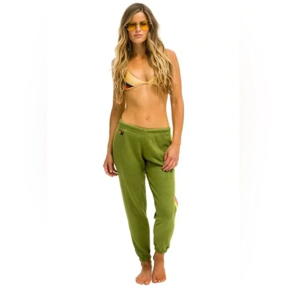 Aviator Nation 5 Stripe Sweatpants, Jungle Green/Neon Rainbow, Size L - Picture 2 of 11